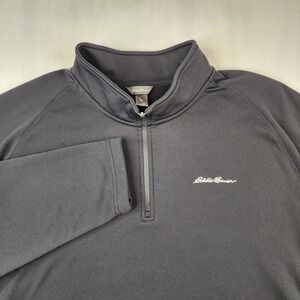 Eddie Bauer 1/4 Zip Mens Size 2XL Black Fleece Lined Mock Neck Pullover Sweater